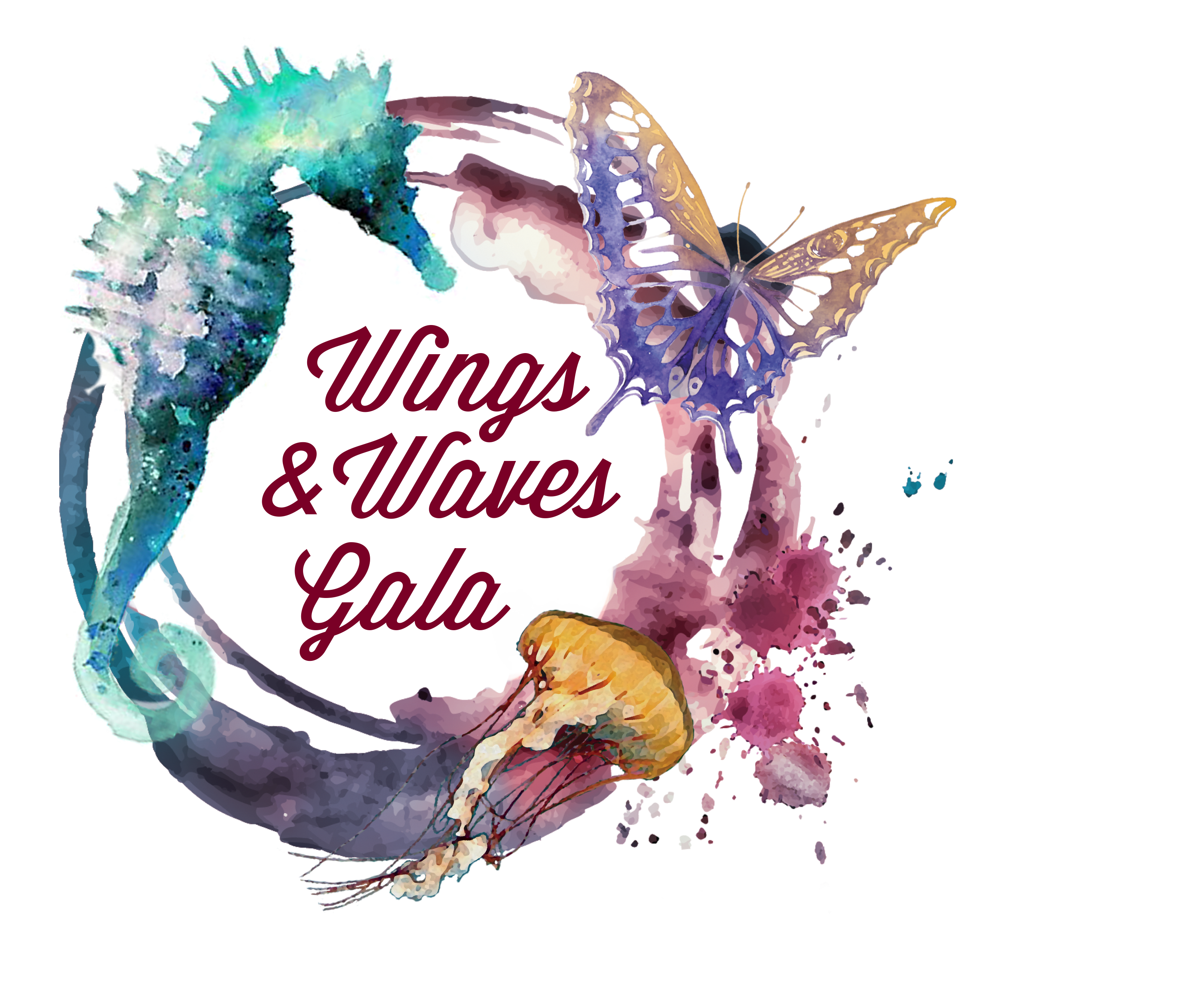 Wings and Waves Gala Logo seahorse butterfly jellyfish